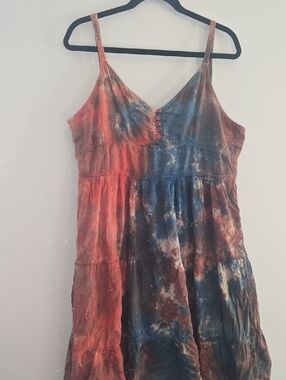 Bohemian Tie-Dye Spaghetti Strap Maxi Dress in Rust & Navy